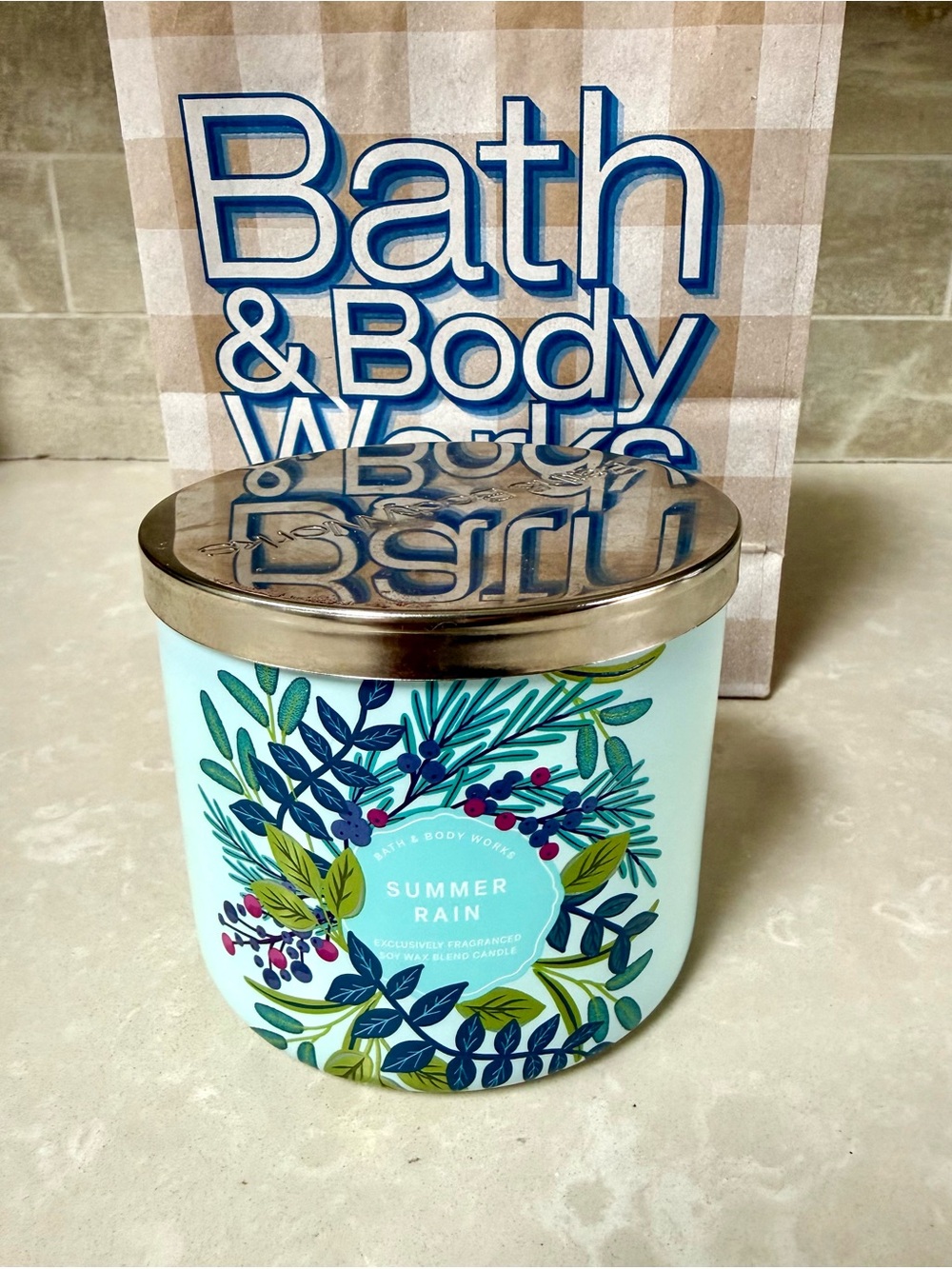 BBW 3 Wick Candle Summer Rain - Bath & Body Works